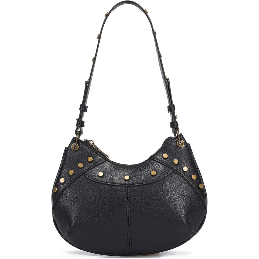 Y2K Crescent Vintage Punk Goth Handbag for Women Black Retro Mini Purse